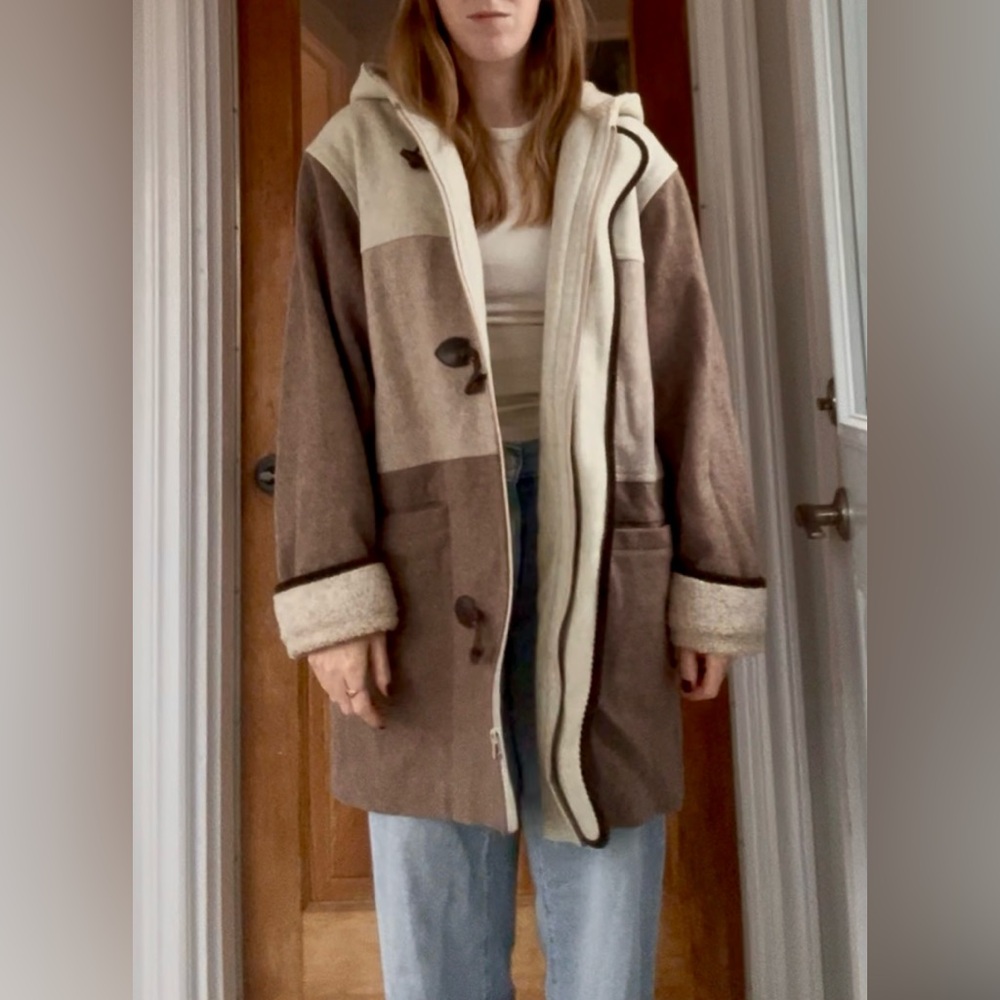 Vintage Taupe & Cream Wool Coat